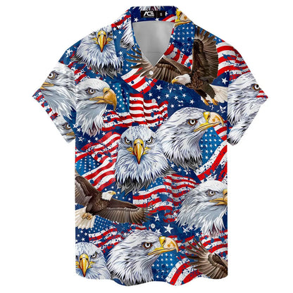 American Eagle Hawaiian Shirt, Patriotic 4th of July Button Down