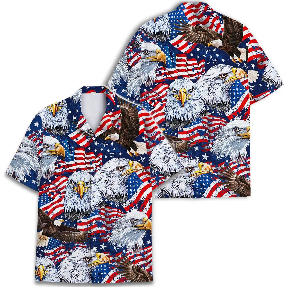 American Eagle Hawaiian Shirt, Patriotic 4th of July Button Down