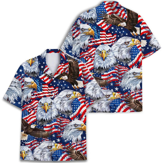 American Eagle Hawaiian Shirt, Patriotic 4th of July Button Down
