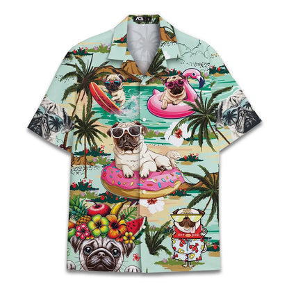 Funny Pug Hawaiian Shirt: Summer Beach Vacation Button-Down