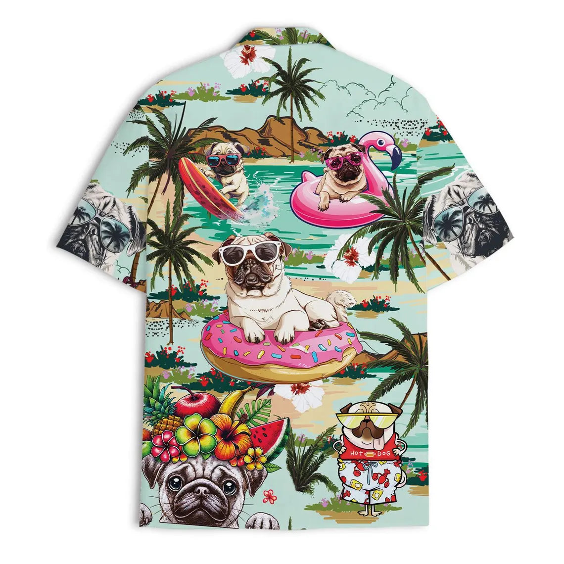 Funny Pug Hawaiian Shirt: Summer Beach Vacation Button-Down