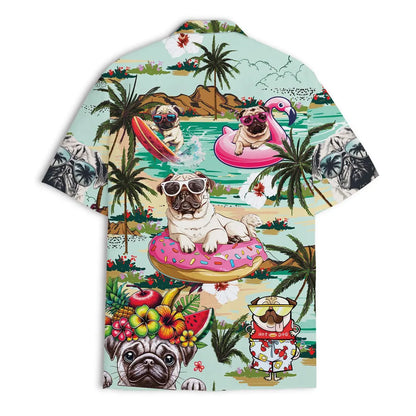 Funny Pug Hawaiian Shirt: Summer Beach Vacation Button-Down