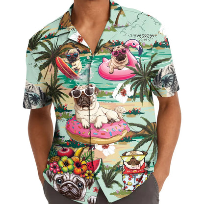 Funny Pug Hawaiian Shirt: Summer Beach Vacation Button-Down