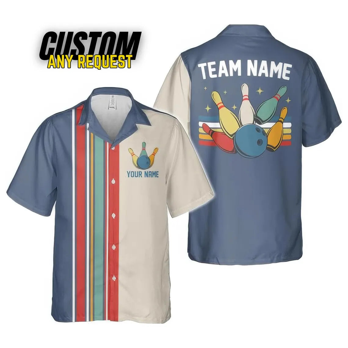 Personalized Retro Bowling Hawaiian Shirt, Custom Name Button Down Shirt, Bowler Shirts BL36