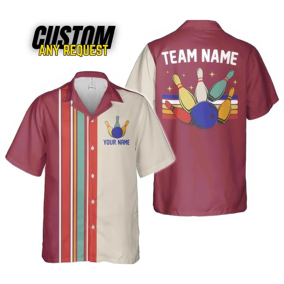 Personalized Retro Bowling Hawaiian Shirt, Custom Name Button Down Shirt, Bowler Shirts BL36