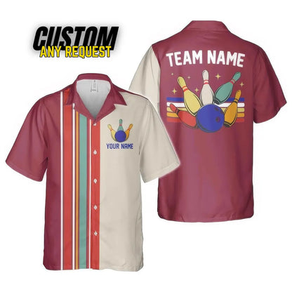 Personalized Retro Bowling Hawaiian Shirt, Custom Name Button Down Shirt, Bowler Shirts BL36