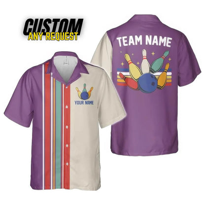 Personalized Retro Bowling Hawaiian Shirt, Custom Name Button Down Shirt, Bowler Shirts BL36