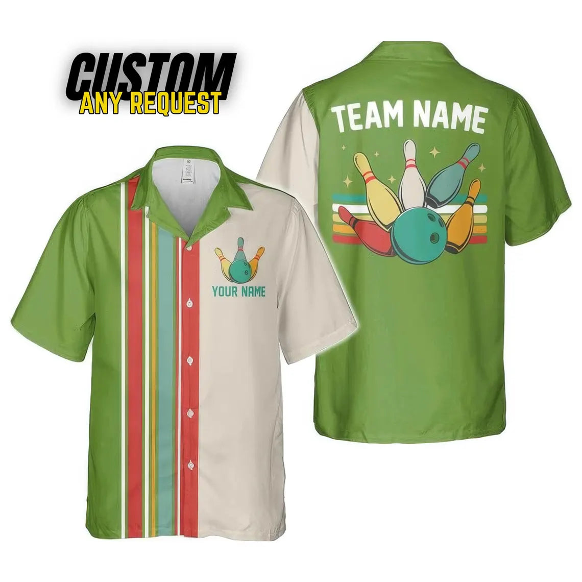 Personalized Retro Bowling Hawaiian Shirt, Custom Name Button Down Shirt, Bowler Shirts BL36