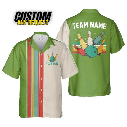 Personalized Retro Bowling Hawaiian Shirt, Custom Name Button Down Shirt, Bowler Shirts BL36