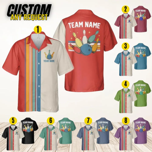 Personalized Retro Bowling Hawaiian Shirt, Custom Name Button Down Shirt, Bowler Shirts BL36