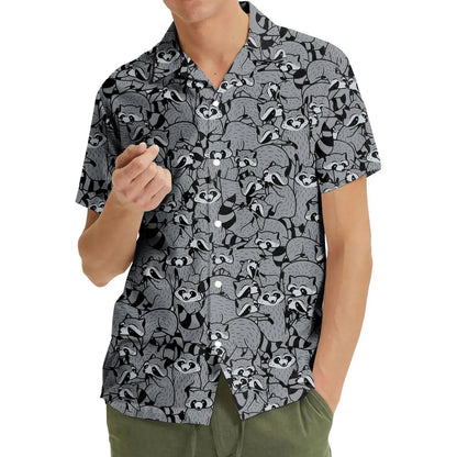 Funny Raccoon Hawaiian Shirt, Tropical Button Down, Summer Beach Shirt