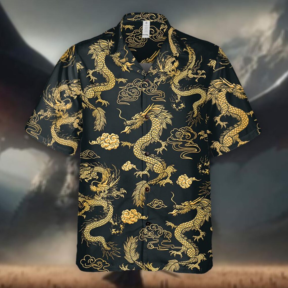 Dragon Hawaiian Shirt: Black & Gold Tropical Aloha Shirt