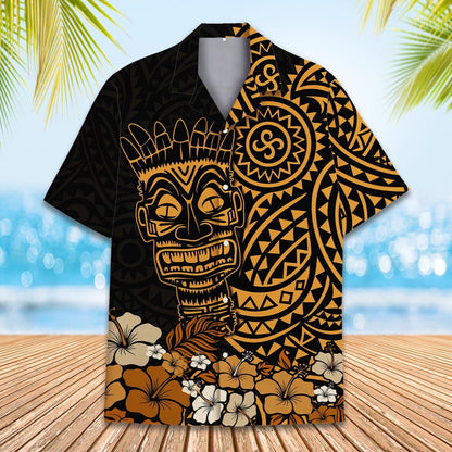 Tiki Tribal Hawaiian Shirt Men Women Youth, Polynesian Luau Party Aloha Shirt