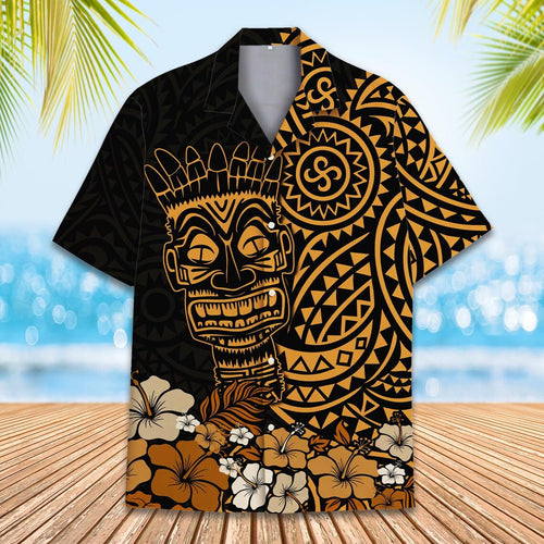 Tiki Tribal Hawaiian Shirt Men Women Youth, Polynesian Luau Party Aloha Shirt