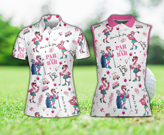 Flamingo Golf & Party Polo Shirt For Men And Women, Flamingo Golf And Wine Women's Sleeveless Polo Shirt