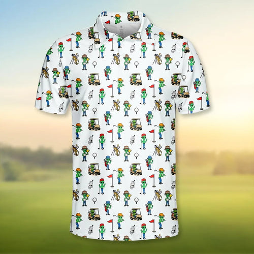Funny Alien Golf Polo Shirt for Men Women, Space UFO Golfer Polo
