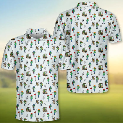 Funny Alien Golf Polo Shirt for Men Women, Space UFO Golfer Polo