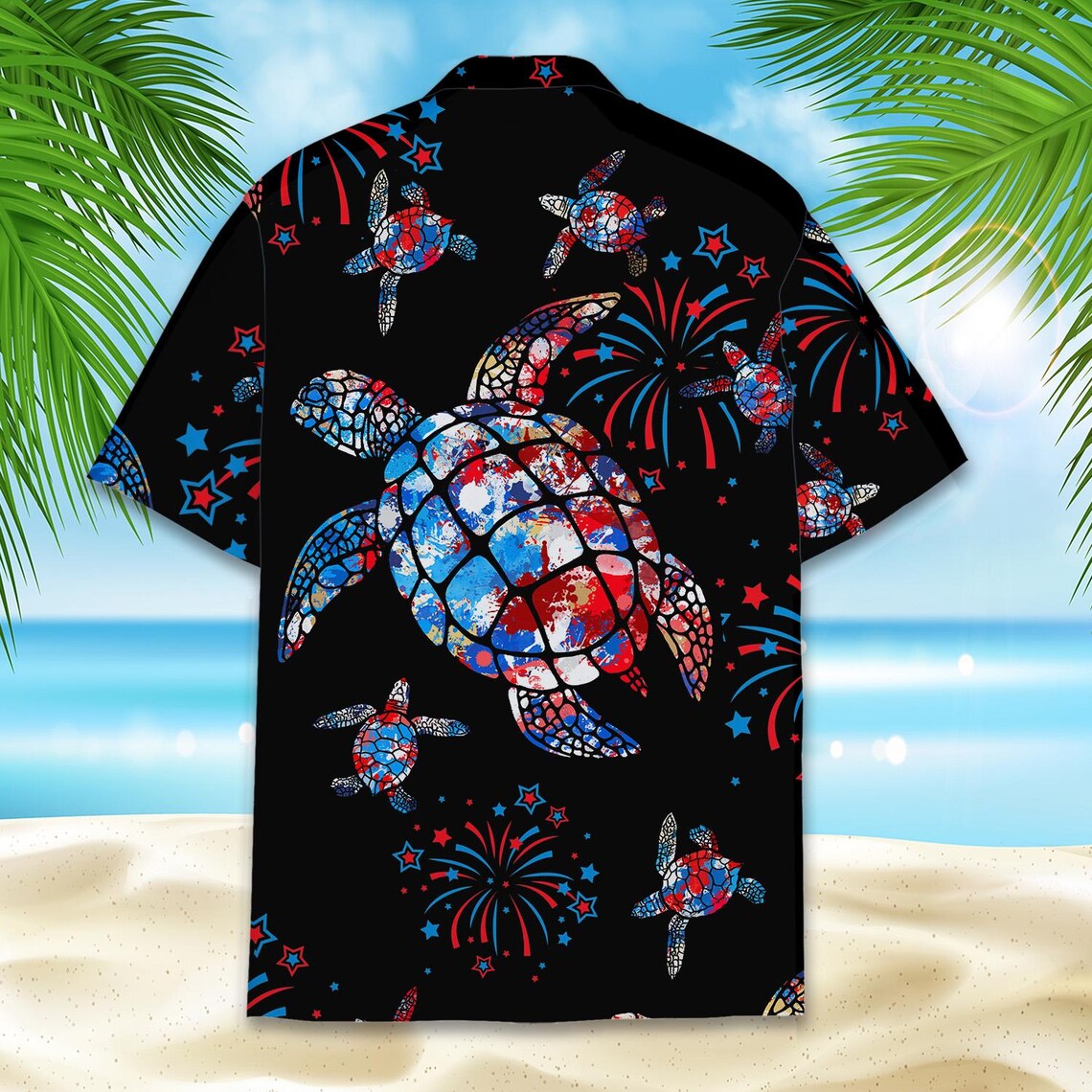 American Flag Sea Turtle Hawaiian Shirt Men Women Youth, Patriotic Aloha Shirt