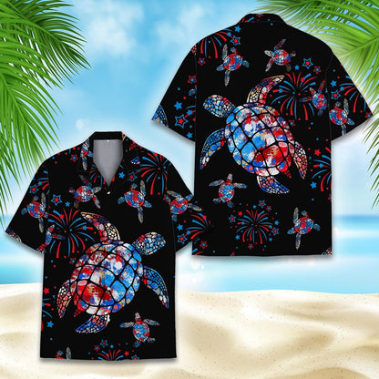 American Flag Sea Turtle Hawaiian Shirt Men Women Youth, Patriotic Aloha Shirt