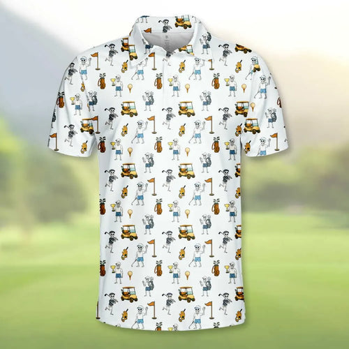 Funny Skeleton Golf Polo Shirt for Men Women, Skull Golfer Shirt
