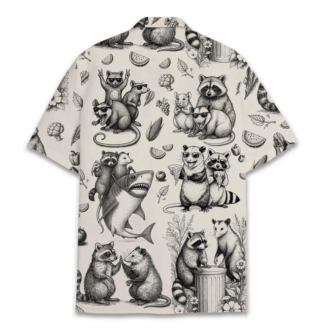 Funny Raccoon Possum Hawaiian Shirt for Men Women Youth, Vintage Animal Panda Shirt, Summer Beach Shirt Button Down Short Sleeve