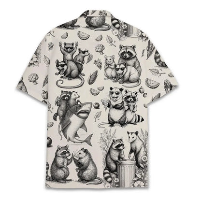 Funny Raccoon Possum Hawaiian Shirt for Men Women Youth, Vintage Animal Panda Shirt, Summer Beach Shirt Button Down Short Sleeve