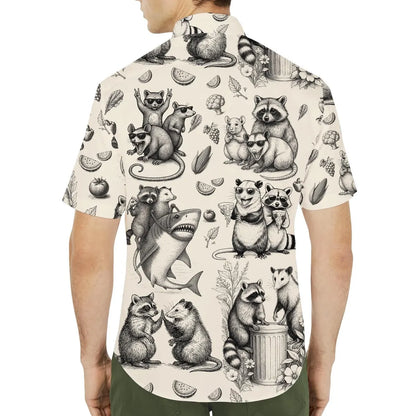 Funny Raccoon Possum Hawaiian Shirt for Men Women Youth, Vintage Animal Panda Shirt, Summer Beach Shirt Button Down Short Sleeve