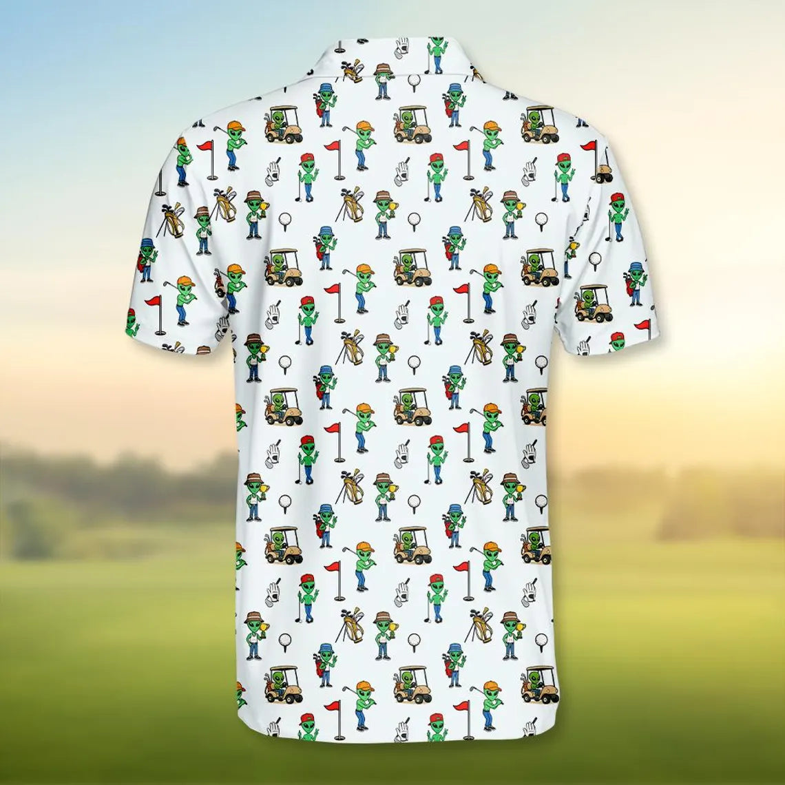 Funny Alien Golf Polo Shirt for Men Women, Space UFO Golfer Polo