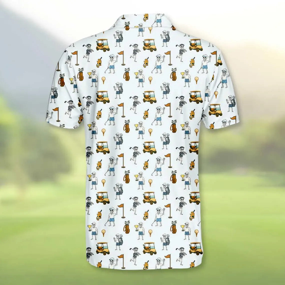 Funny Skeleton Golf Polo Shirt for Men Women, Skull Golfer Shirt