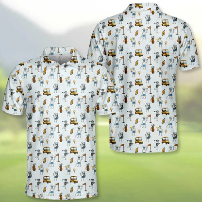 Funny Skeleton Golf Polo Shirt for Men Women, Skull Golfer Shirt