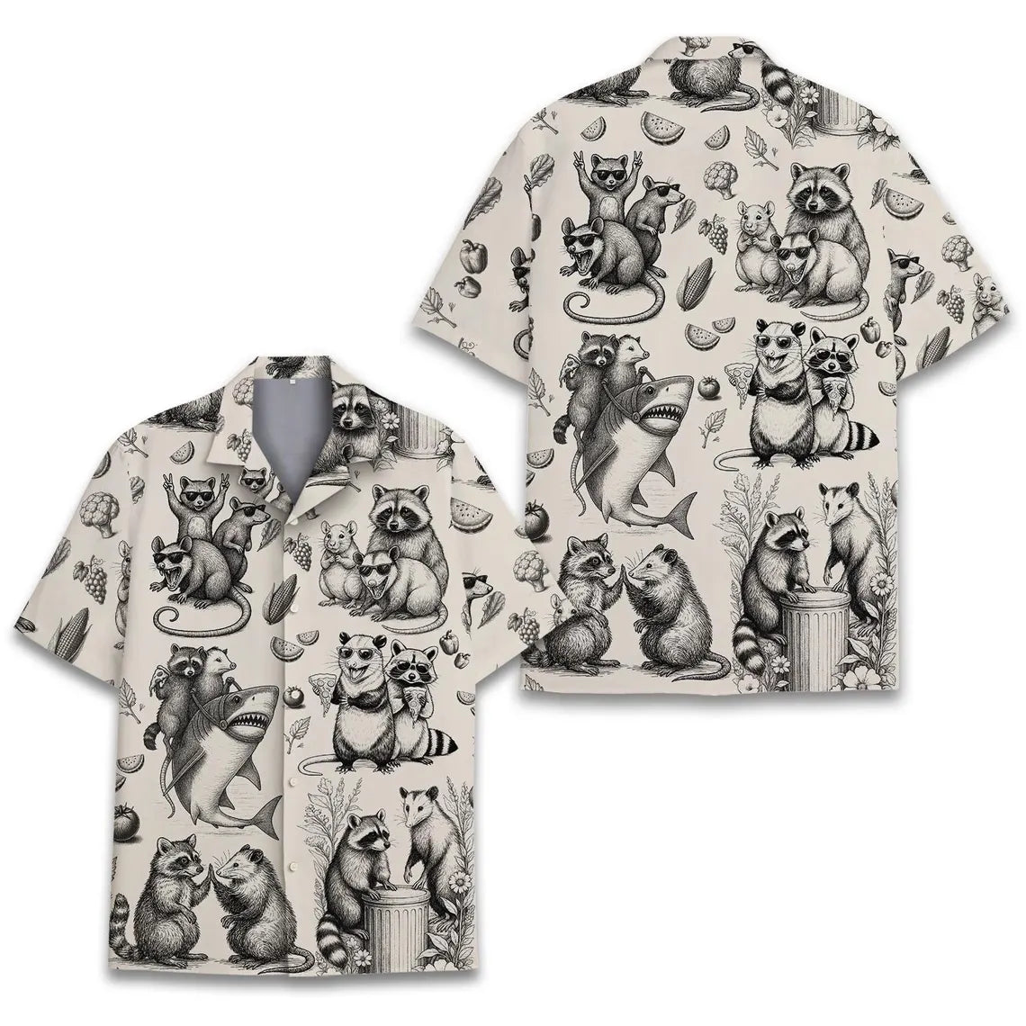 Funny Raccoon Possum Hawaiian Shirt for Men Women Youth, Vintage Animal Panda Shirt, Summer Beach Shirt Button Down Short Sleeve