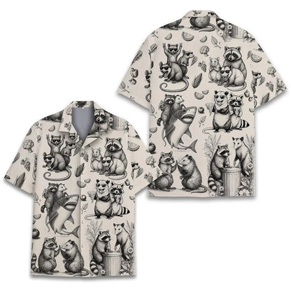 Funny Raccoon Possum Hawaiian Shirt for Men Women Youth, Vintage Animal Panda Shirt, Summer Beach Shirt Button Down Short Sleeve