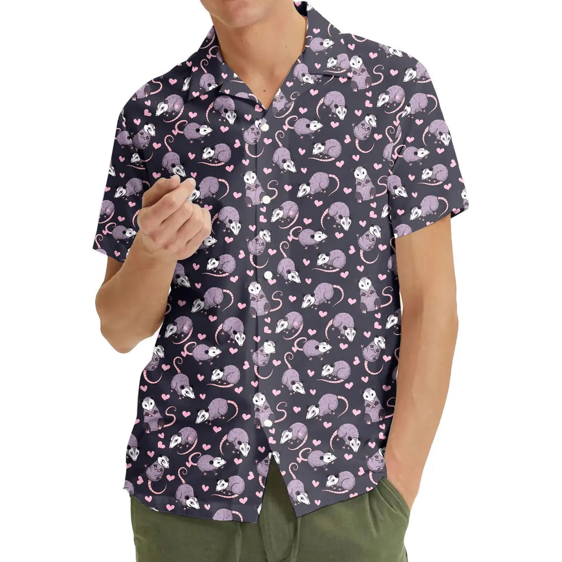 Cute Opossum Hawaiian Shirt Men Women Youth, Funny Possum Shirt, Purple Cartoon Possum Aloha Shirt Button Down, Kawaii Rodent Print Shirt