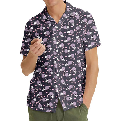 Cute Opossum Hawaiian Shirt Men Women Youth, Funny Possum Shirt, Purple Cartoon Possum Aloha Shirt Button Down, Kawaii Rodent Print Shirt