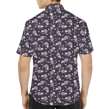 Cute Opossum Hawaiian Shirt Men Women Youth, Funny Possum Shirt, Purple Cartoon Possum Aloha Shirt Button Down, Kawaii Rodent Print Shirt