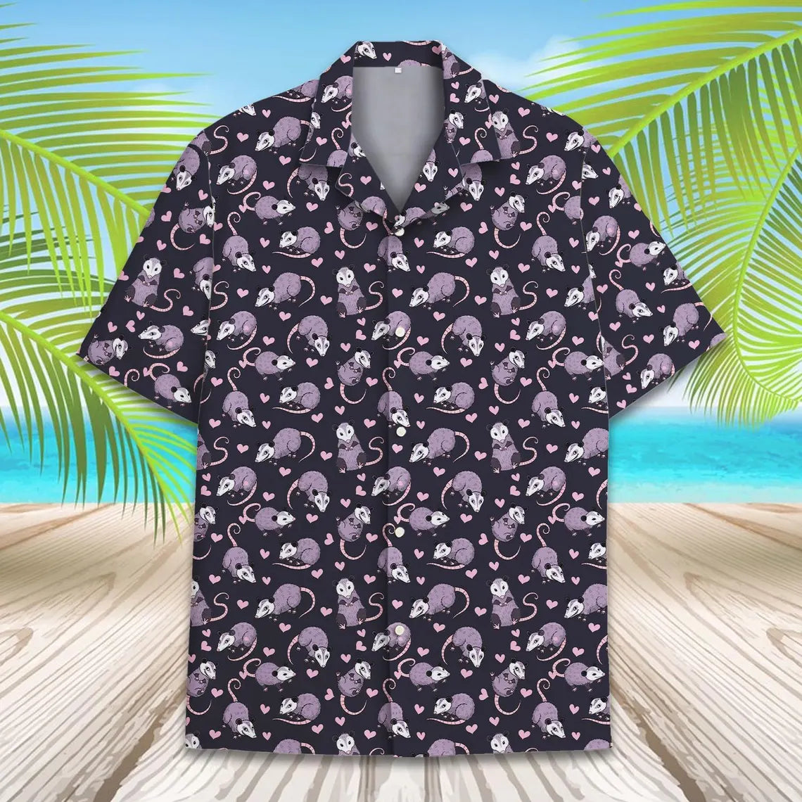Cute Opossum Hawaiian Shirt Men Women Youth, Funny Possum Shirt, Purple Cartoon Possum Aloha Shirt Button Down, Kawaii Rodent Print Shirt