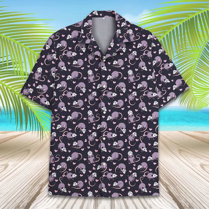 Cute Opossum Hawaiian Shirt Men Women Youth, Funny Possum Shirt, Purple Cartoon Possum Aloha Shirt Button Down, Kawaii Rodent Print Shirt