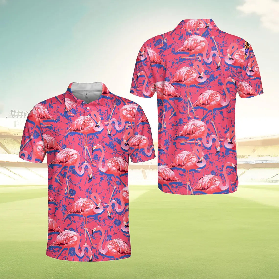 Flamingo Polo Shirt for Men Women, Pink Flamingo Shirt Short Sleeve Button Up