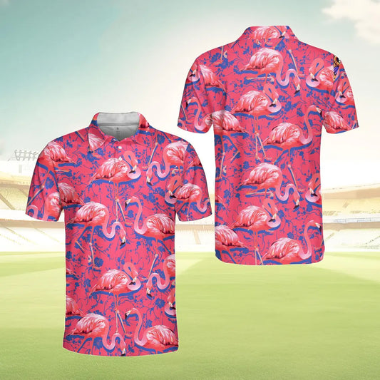 Flamingo Polo Shirt for Men Women, Pink Flamingo Shirt Short Sleeve Button Up