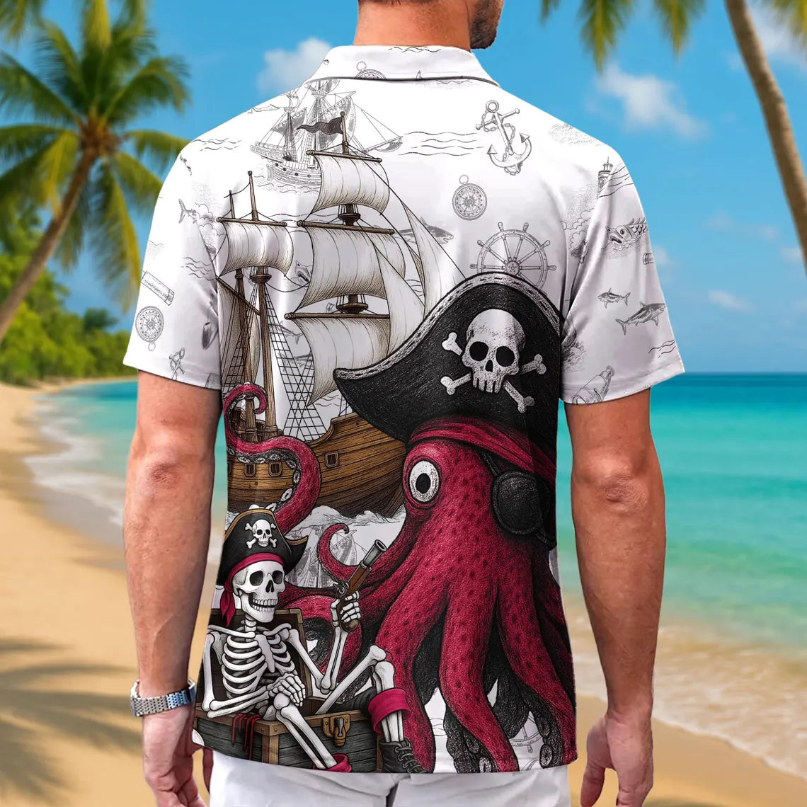 Pirate Hawaii Shirt For Men Women Youth, Octopus Shirt Men, Gift For Pirate Lovers, Skull Pirate Mens Hawaiian Shirts, Pirate Party Outfit