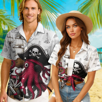 Pirate Hawaii Shirt For Men Women Youth, Octopus Shirt Men, Gift For Pirate Lovers, Skull Pirate Mens Hawaiian Shirts, Pirate Party Outfit