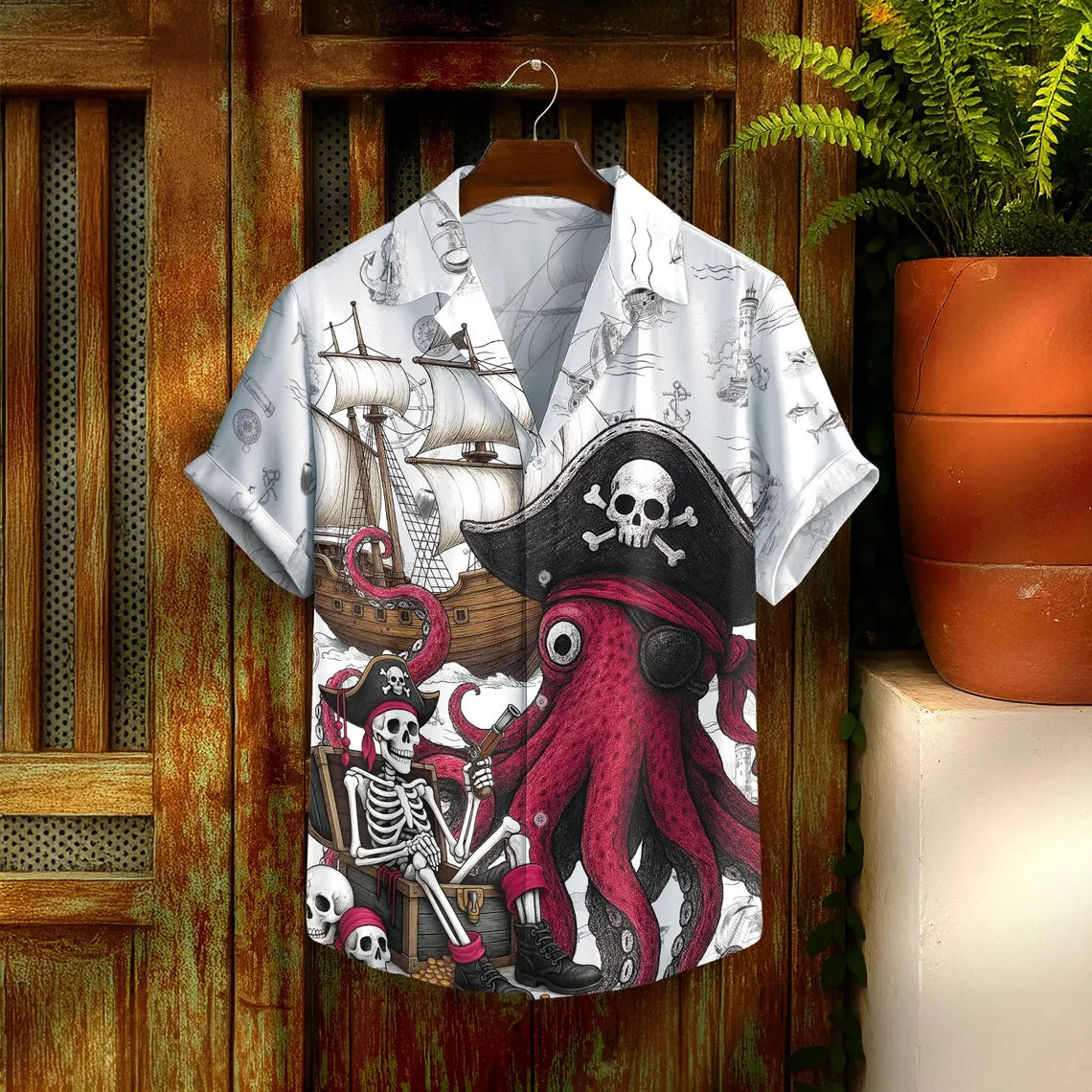 Pirate Hawaii Shirt For Men Women Youth, Octopus Shirt Men, Gift For Pirate Lovers, Skull Pirate Mens Hawaiian Shirts, Pirate Party Outfit