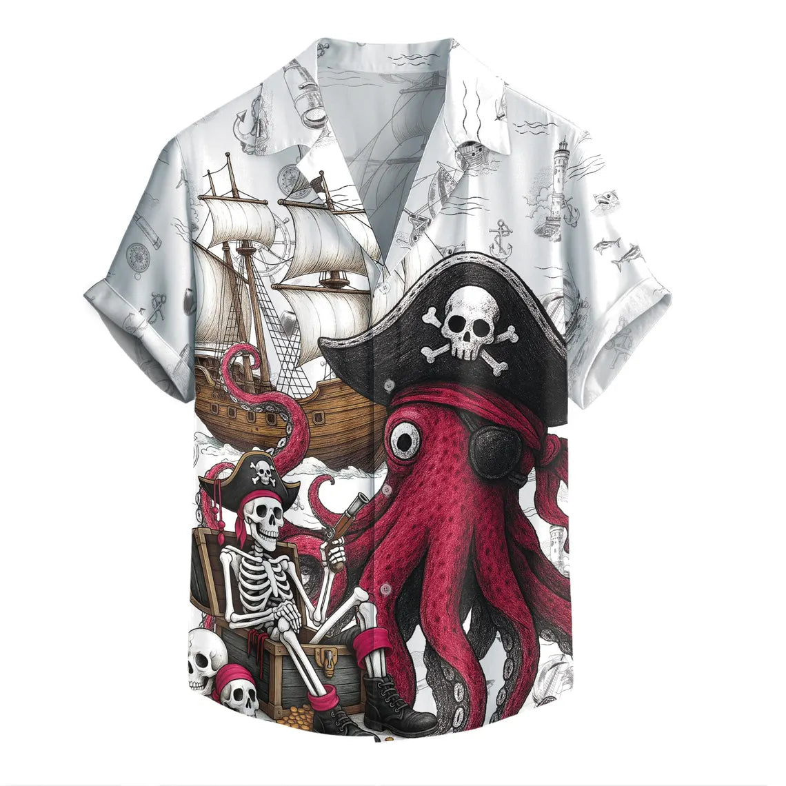 Pirate Hawaii Shirt For Men Women Youth, Octopus Shirt Men, Gift For Pirate Lovers, Skull Pirate Mens Hawaiian Shirts, Pirate Party Outfit