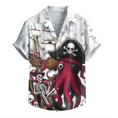 Pirate Hawaii Shirt For Men Women Youth, Octopus Shirt Men, Gift For Pirate Lovers, Skull Pirate Mens Hawaiian Shirts, Pirate Party Outfit
