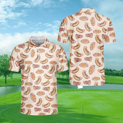 Hot Dog Polo Shirt for Men Women, Funny Fast Food Shirt Short Sleeve Button Up