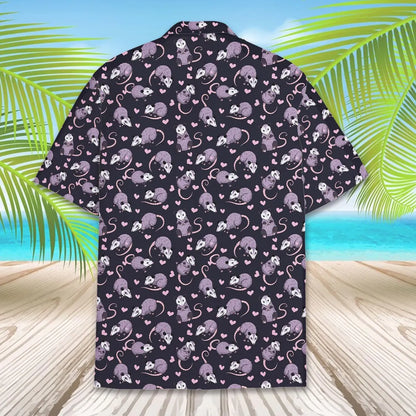 Cute Opossum Hawaiian Shirt Men Women Youth, Funny Possum Shirt, Purple Cartoon Possum Aloha Shirt Button Down, Kawaii Rodent Print Shirt