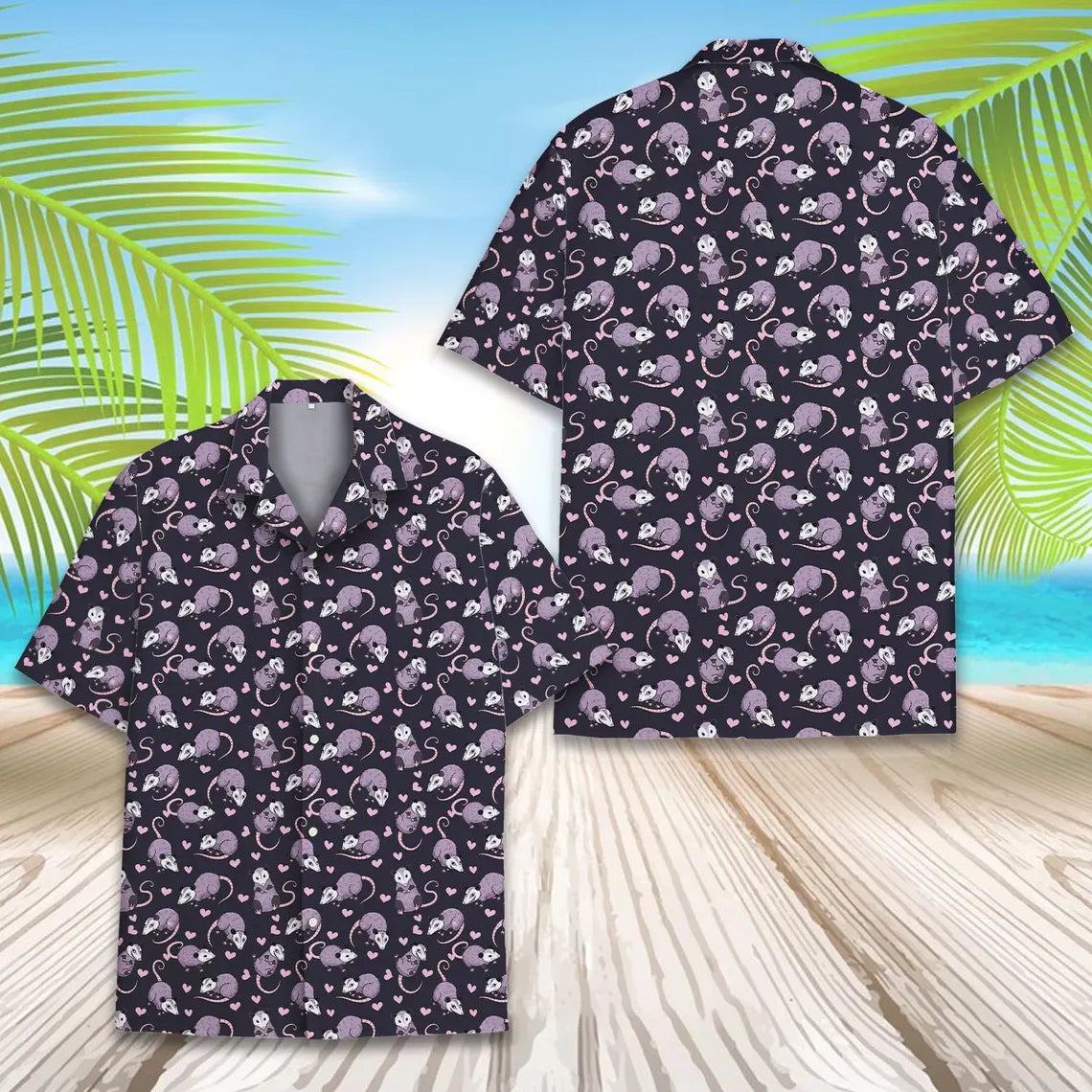 Cute Opossum Hawaiian Shirt Men Women Youth, Funny Possum Shirt, Purple Cartoon Possum Aloha Shirt Button Down, Kawaii Rodent Print Shirt
