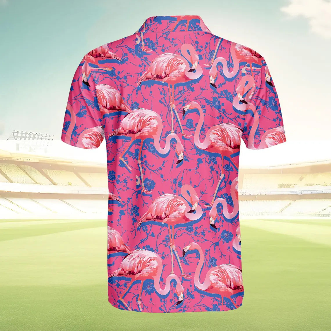 Flamingo Polo Shirt for Men Women, Pink Flamingo Shirt Short Sleeve Button Up
