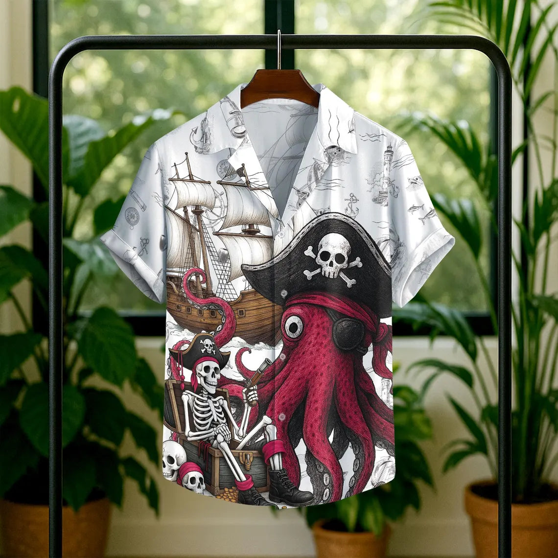 Pirate Hawaii Shirt For Men Women Youth, Octopus Shirt Men, Gift For Pirate Lovers, Skull Pirate Mens Hawaiian Shirts, Pirate Party Outfit