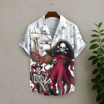 Pirate Hawaii Shirt For Men Women Youth, Octopus Shirt Men, Gift For Pirate Lovers, Skull Pirate Mens Hawaiian Shirts, Pirate Party Outfit